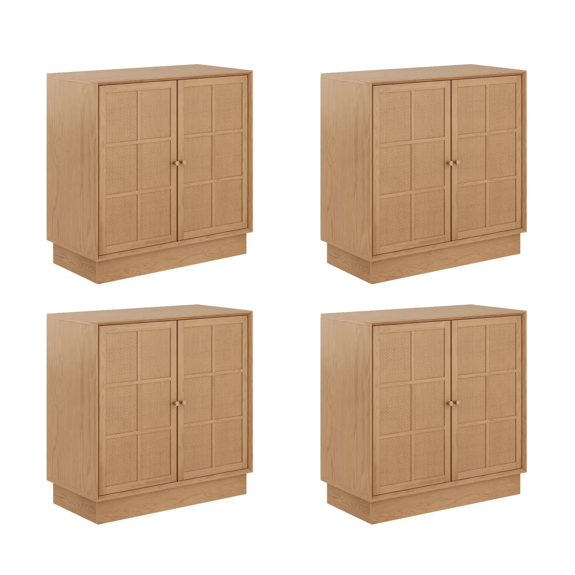 Modern Coastal Raw Oak TV Cabinet Stand for TVs up to 100" with Rattan Doors