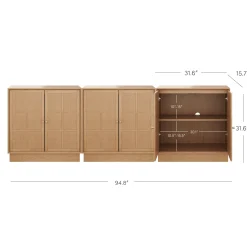 Modern Coastal Raw Oak TV Cabinet Stand for TVs up to 75" with Rattan Doors