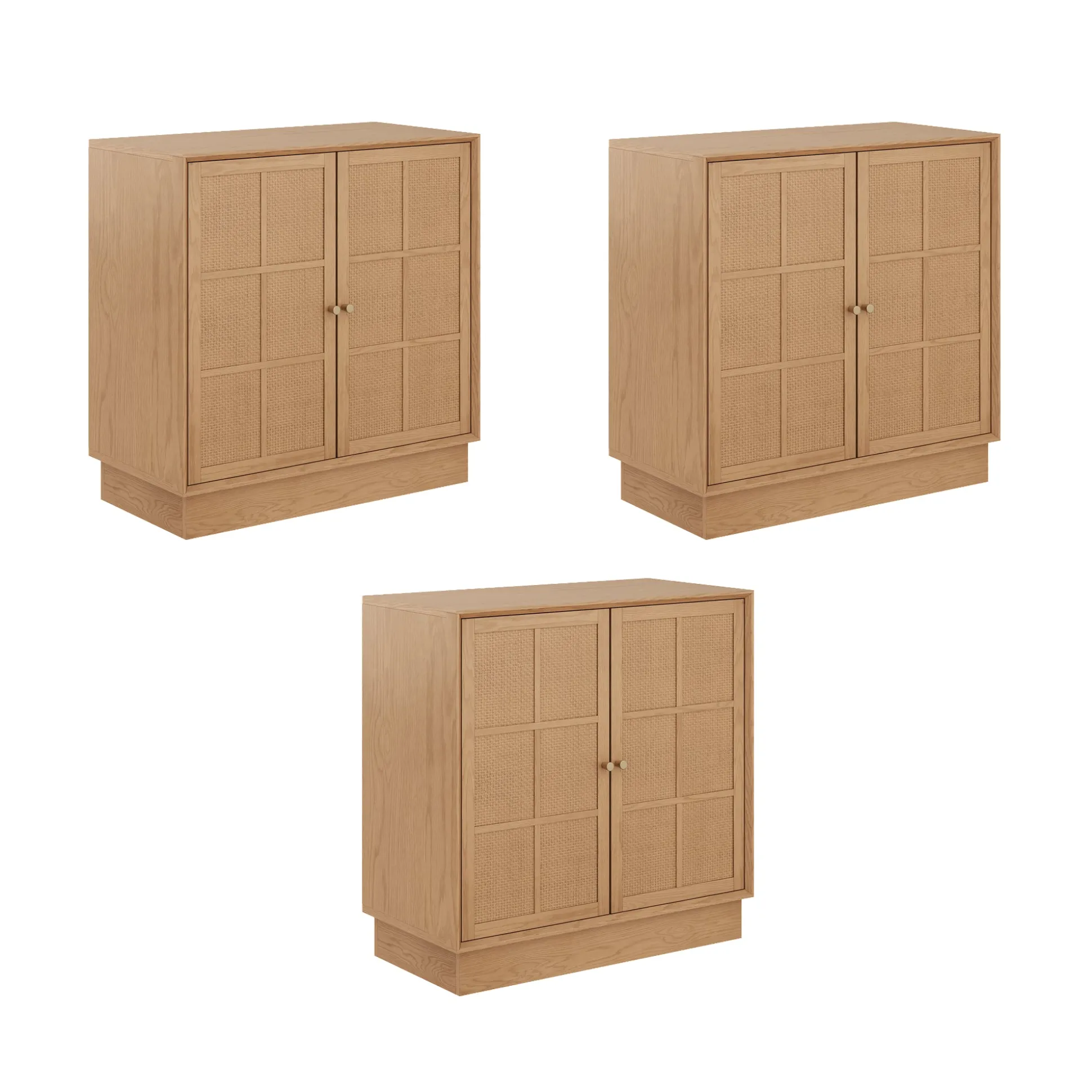 Modern Coastal Raw Oak TV Cabinet Stand for TVs up to 75" with Rattan Doors