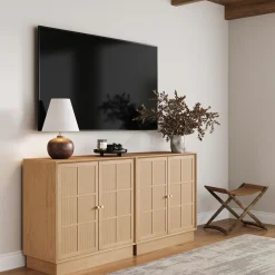 Modern Coastal Raw Oak TV Cabinet Stand for TVs up to 65