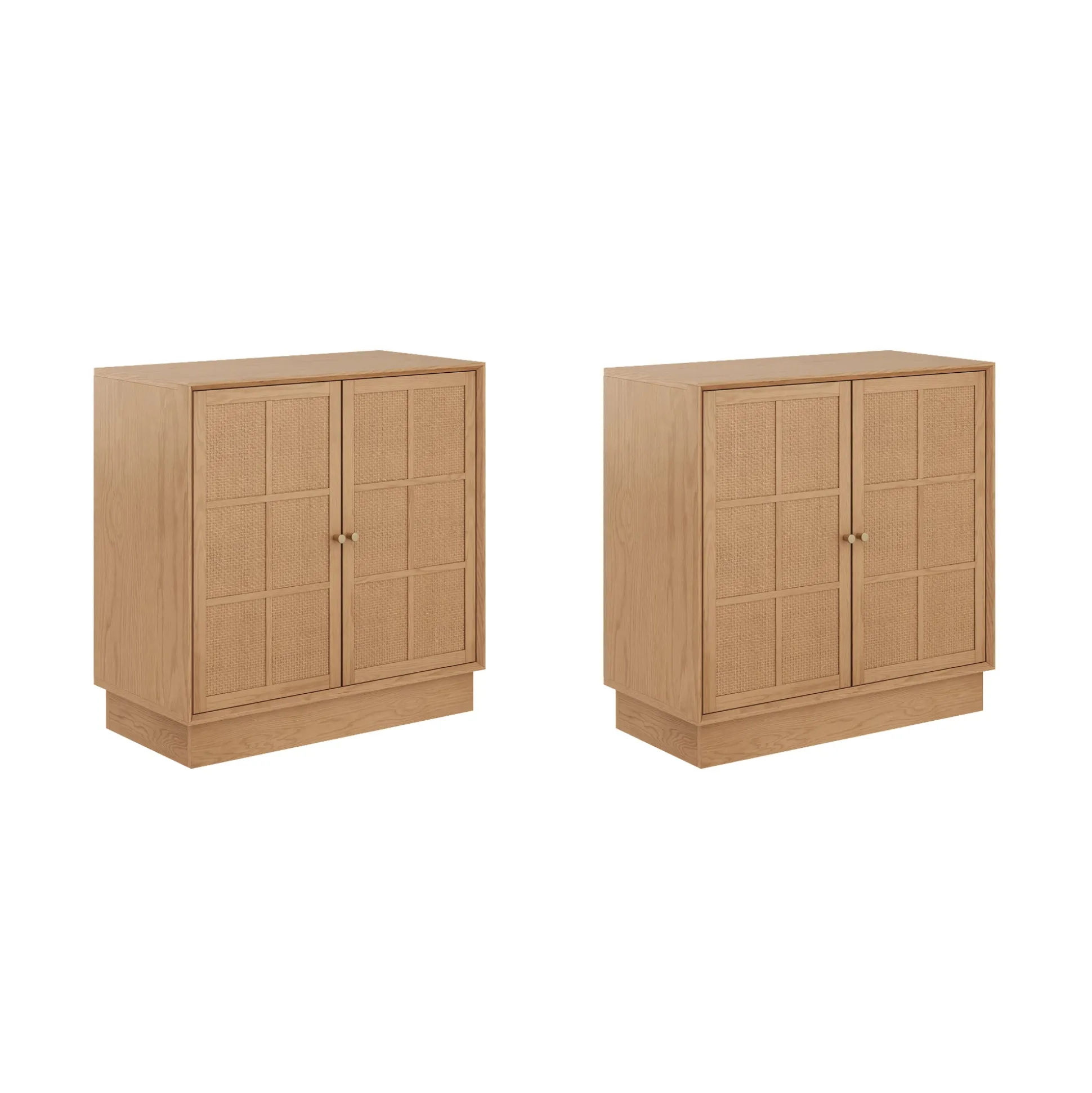 Modern Coastal Raw Oak TV Cabinet Stand for TVs up to 65" with Rattan Doors