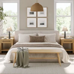 Modern 1-Drawer Nightstand with Metal Handle Light Brown (Set of 2)