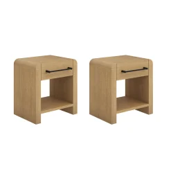 Modern 1-Drawer Nightstand with Metal Handle Light Brown (Set of 2)