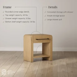Modern 1-Drawer Nightstand with Metal Handle Light Brown
