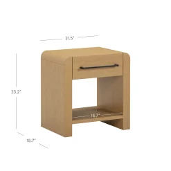 Modern 1-Drawer Nightstand with Metal Handle Light Brown