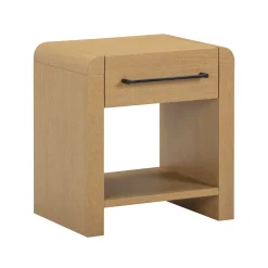 Modern 1-Drawer Nightstand with Metal Handle Light Brown