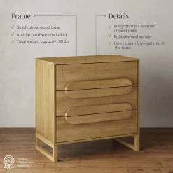 Modern 3-Drawer Solid Wood Dresser with Integrated Handles