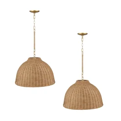 Modern Farmhouse Rattan Dome Pendant Light (Set of 2)