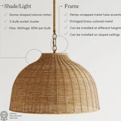 Modern Farmhouse Rattan Dome Pendant Light (Set of 2)