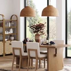 Modern Farmhouse Rattan Dome Pendant Light (Set of 2)