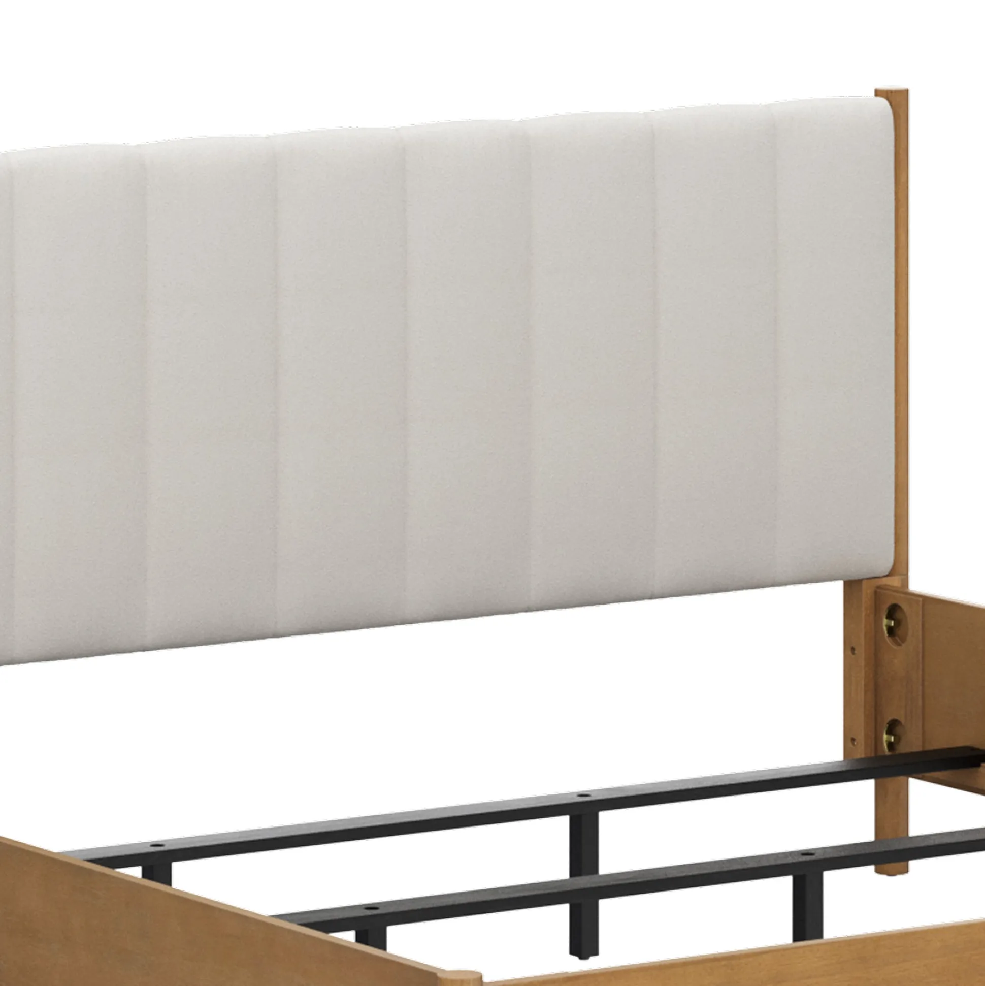 Modern King Bed Frame and 2 Curved Nightstands Set Light Brown