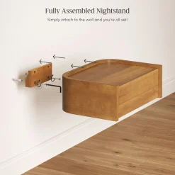 Modern King Bedroom Set with 1 Dresser and 2 Floating Nightstands Light Brown
