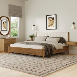 Modern King Bedroom Set with 1 Dresser and 2 Floating Nightstands Light Brown