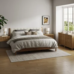 Modern King Bedroom Set with 2 Fluted Dressers and 2 Nightstands Light Brown