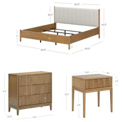 Modern King Bedroom Set with 2 Fluted Dressers and 2 Nightstands Light Brown