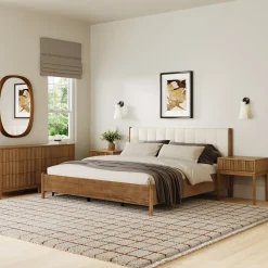 Modern King Bedroom Set with 2 Fluted Dressers and 2 Nightstands Light Brown