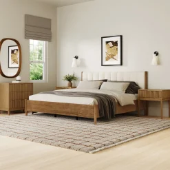 Modern King Bedroom Set with 1 Fluted Dresser and 2 Nightstands Light Brown