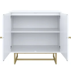 Modern Metal and Wood TV Entertainment Center with Bookcase (2 Cabinets)