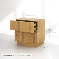 Modern Organic 2-Drawer Wood Nightstand with Wavy Drawer Fronts Light Brown