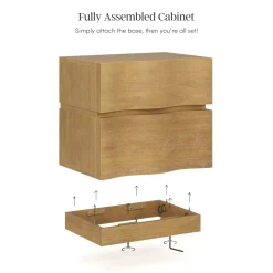 Modern Organic 2-Drawer Wood Nightstand with Wavy Drawer Fronts Light Brown