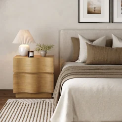 Modern Organic 2-Drawer Wood Nightstand with Wavy Drawer Fronts Light Brown