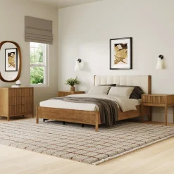 Modern Queen Bedroom Set with 1 Fluted Dresser and 2 Nightstands Light Brown