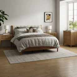 Modern Queen Bedroom Set with 1 Fluted Dresser and 2 Nightstands Light Brown