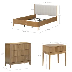 Modern Queen Bedroom Set with 2 Fluted Dressers and 2 Nightstands Light Brown