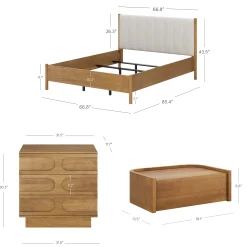 Modern Queen Bedroom Set with 1 Dresser and 2 Floating Nightstands Light Brown