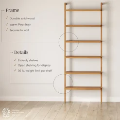Modern 6-Shelf Wall Mounted Solid Wood Bookcase Warm Pine (Set of 2)