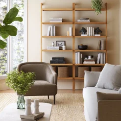 Modern 6-Shelf Wall Mounted Solid Wood Bookcase Warm Pine (Set of 2)