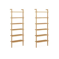 Modern 6-Shelf Wall Mounted Solid Wood Bookcase Warm Pine (Set of 2)