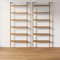 Modern 6-Shelf Wall Mounted Solid Wood Bookcase Light Brown (Set of 3)