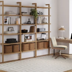Modern 6-Shelf Wall Mounted Solid Wood Bookcase Light Brown (Set of 3)