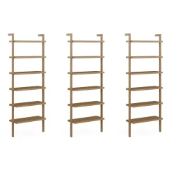 Modern 6-Shelf Wall Mounted Solid Wood Bookcase Light Brown (Set of 3)