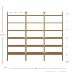 Modern 6-Shelf Wall Mounted Solid Wood Bookcase Light Brown (Set of 3)