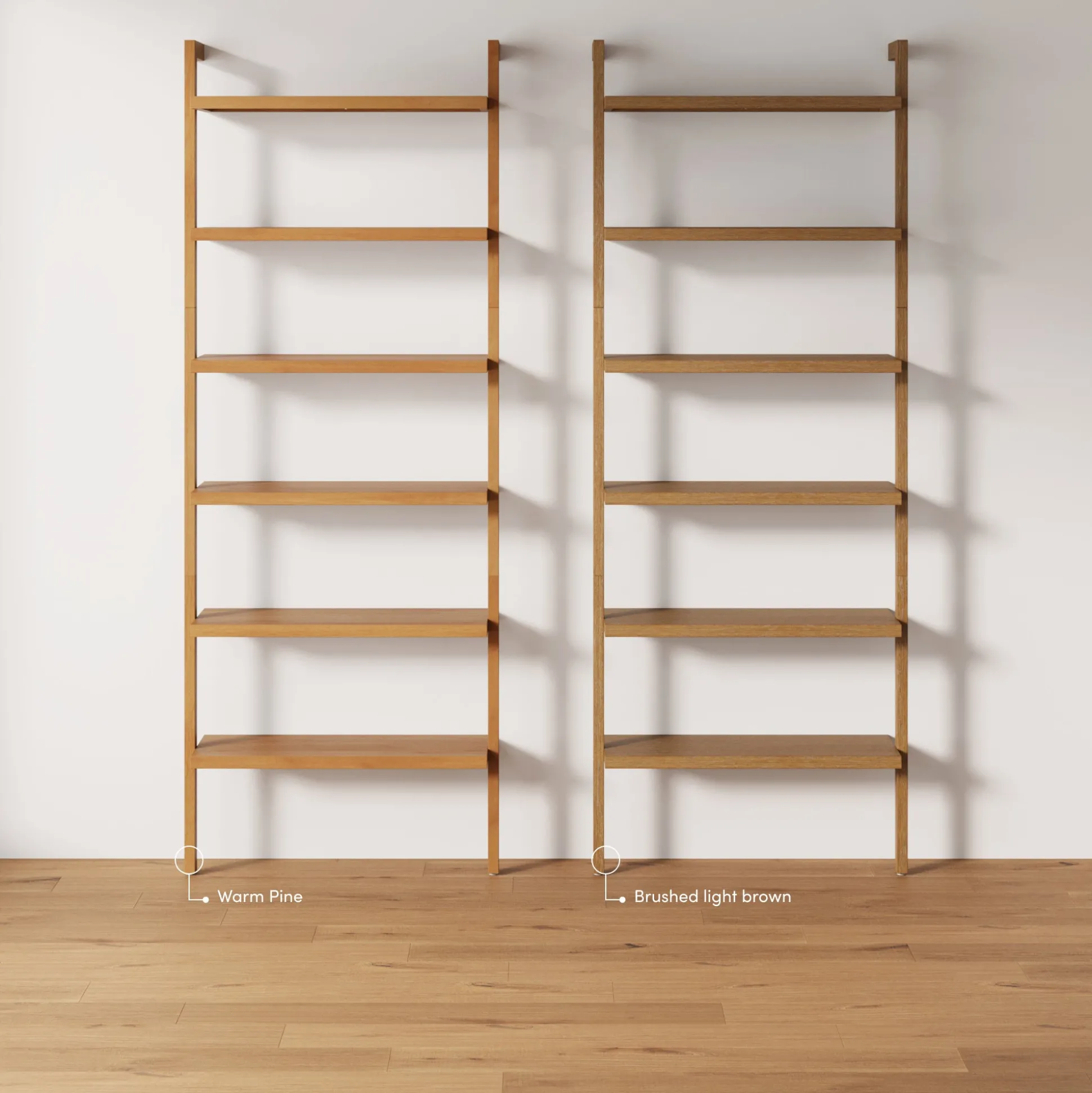 Modern 6-Shelf Wall Mounted Solid Wood Bookcase Light Brown