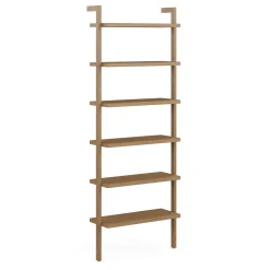 Modern 6-Shelf Wall Mounted Solid Wood Bookcase Light Brown