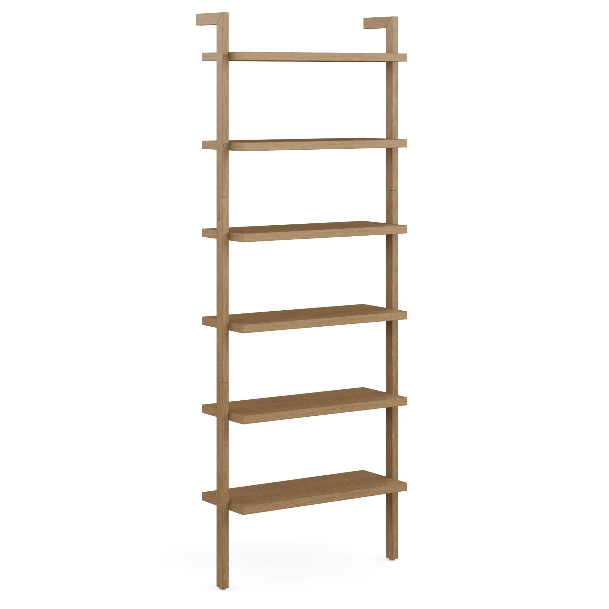 Modern 6-Shelf Wall Mounted Solid Wood Bookcase Light Brown
