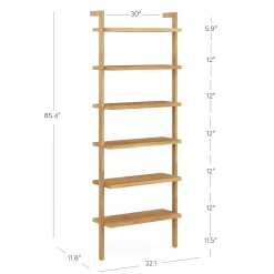 Modern 6-Shelf Wall Mounted Solid Wood Bookcase Warm Pine