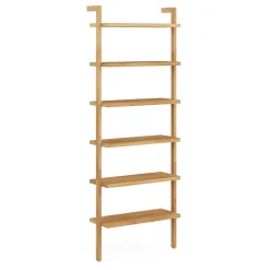Modern 6-Shelf Wall Mounted Solid Wood Bookcase Warm Pine