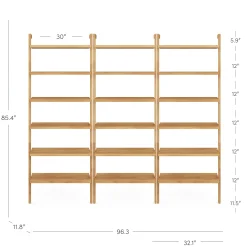 Modern 6-Shelf Wall Mounted Solid Wood Bookcase Warm Pine (Set of 3)