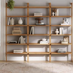 Modern 6-Shelf Wall Mounted Solid Wood Bookcase Warm Pine (Set of 3)