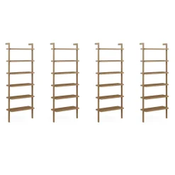 Modern 6-Shelf Wall Mounted Solid Wood Bookcase Light Brown (Set of 4)