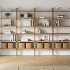 Modern 6-Shelf Wall Mounted Solid Wood Bookcase Light Brown (Set of 4)