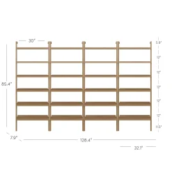 Modern 6-Shelf Wall Mounted Solid Wood Bookcase Light Brown (Set of 4)