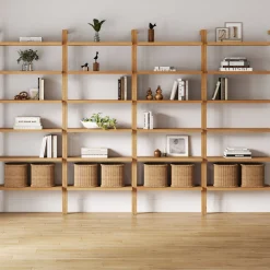 Modern 6-Shelf Wall Mounted Solid Wood Bookcase Warm Pine (Set of 4)