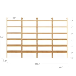 Modern 6-Shelf Wall Mounted Solid Wood Bookcase Warm Pine (Set of 4)