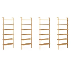 Modern 6-Shelf Wall Mounted Solid Wood Bookcase Warm Pine (Set of 4)