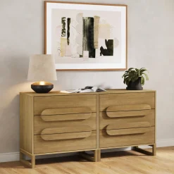 Modern Solid Wood 3-Drawer Dresser with Integrated Handles (Set of 2)